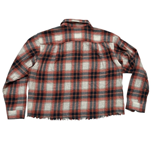 Lucky Brand Flannel Shirt Cropped Fringe 
Long Sleeve Button Up Country Western - Picture 4 of 10